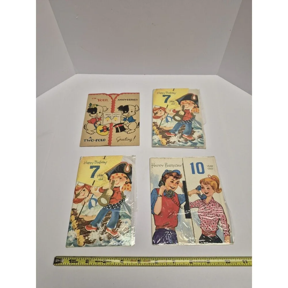 Vintage Greeting Cards Childrens Birthday Age 10 And 7 Plus Anniversary Card